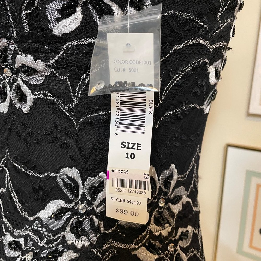 NWT Onyx Nite Black and White Stretch Lace Sleeveless Cocktail Dress Size 10 - Picture 4 of 9